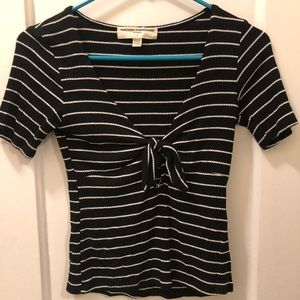 Tie with Peek A Boo Hole Striped Crop Top